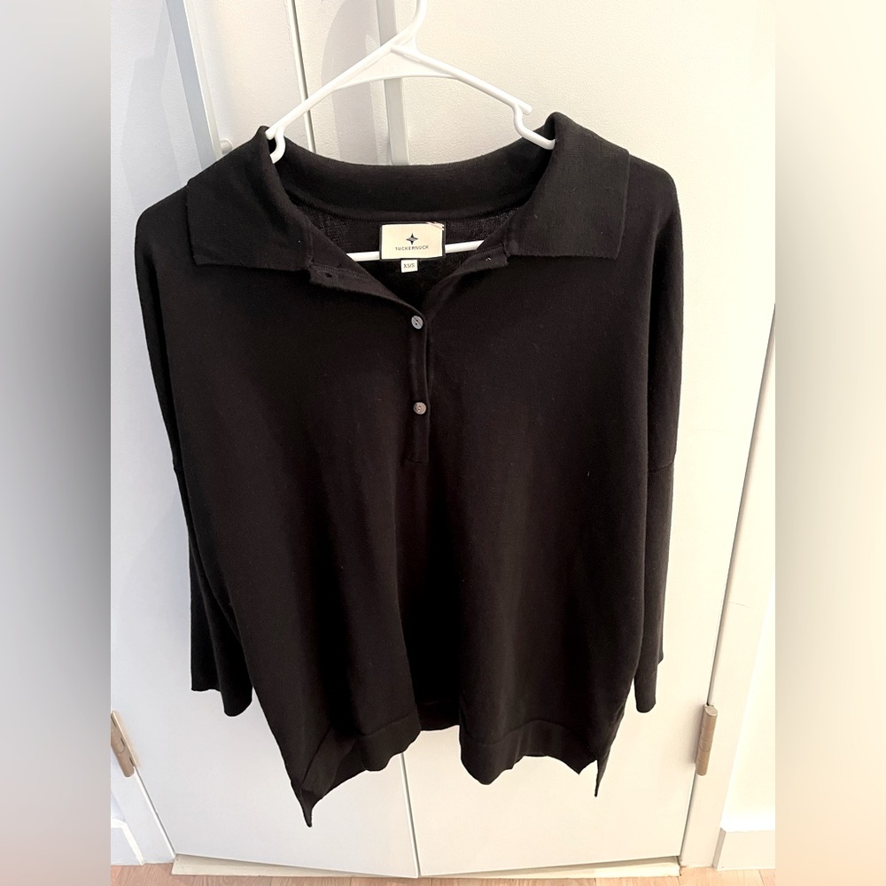 Tuckernuck Black Linen Tencel Button-Up Collared Sweater, size XS/S. New.
